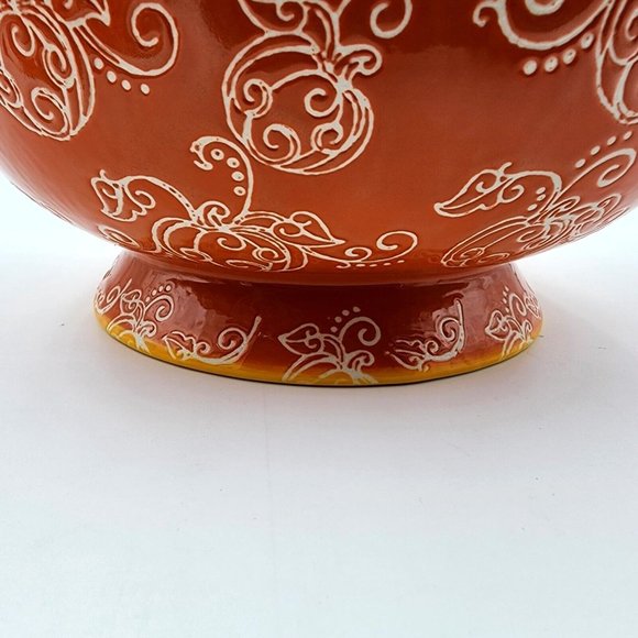 Tara Temptations Pumpkin Floral Lace Serving Bowl w Lid Ovenware Orange 3 quart - Picture 8 of 15